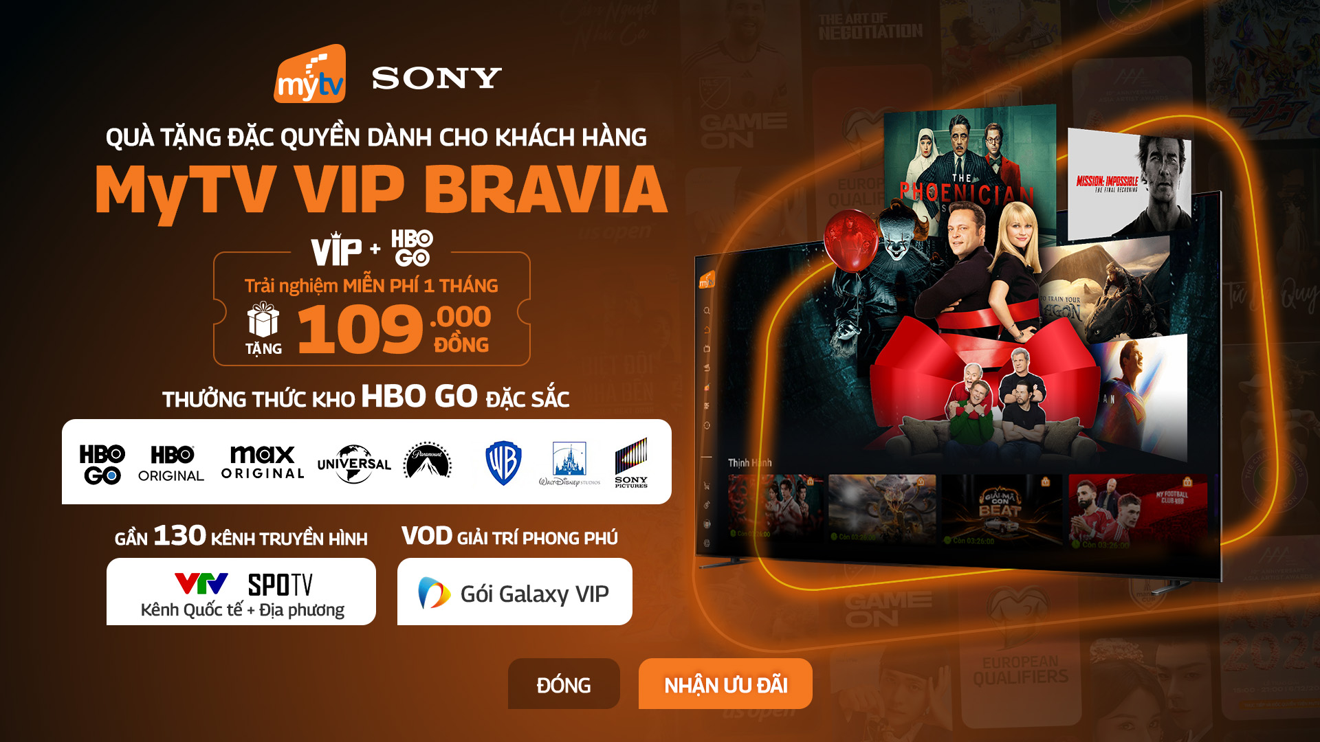 Quà tặng MyTV VIP BRAVIA 1 tháng khi mua Tivi Sony Android TV – Nâng tầm trải nghiệm giải trí tại gia